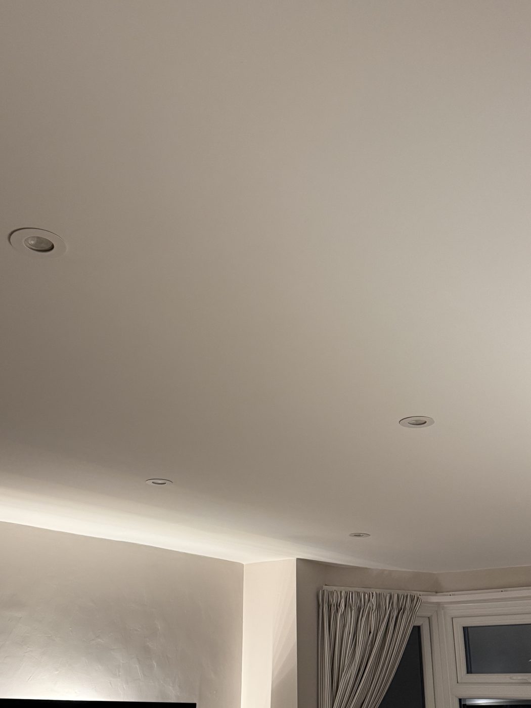 A ceiling with new LED downlights